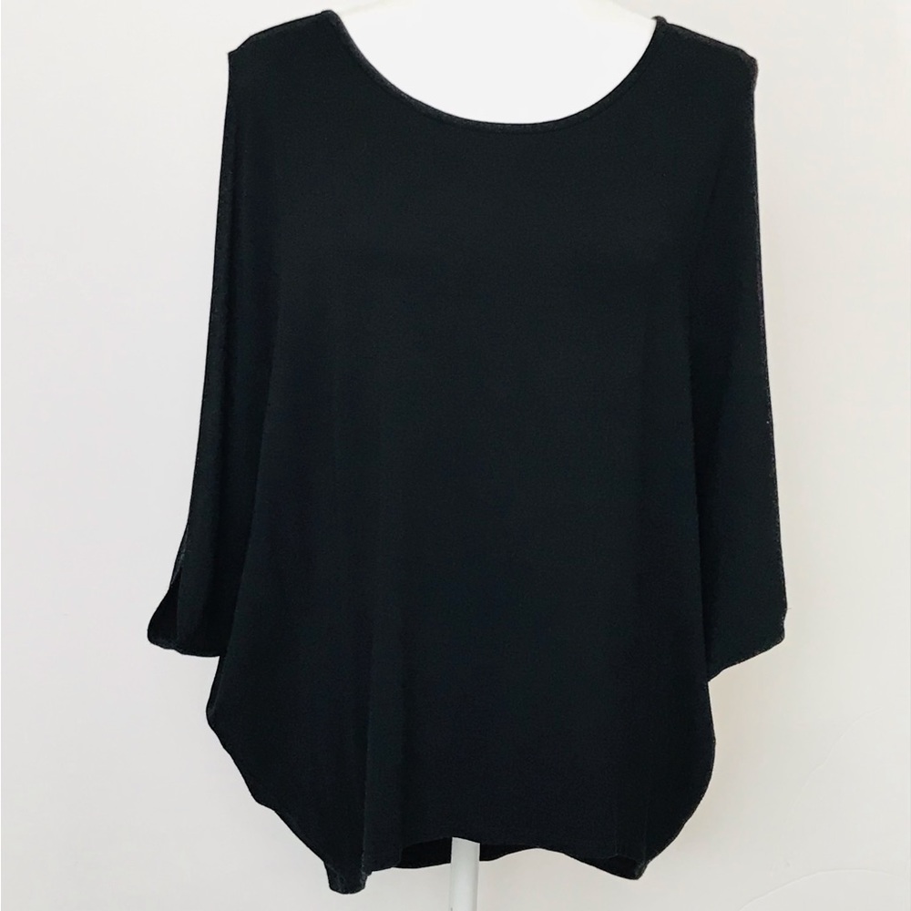 Eileen Fisher Black Boat Neck Rayon Blend Dolman Sleeve Top Blouse